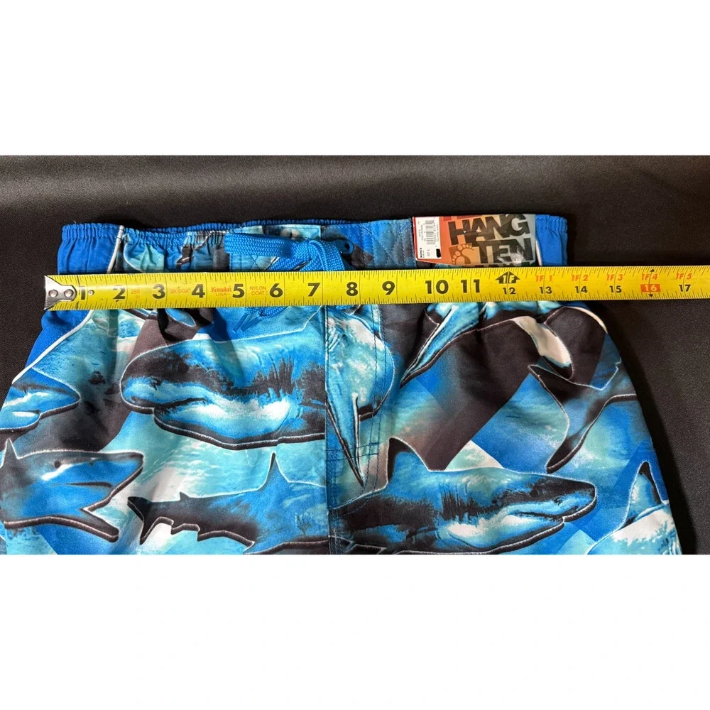 Hang Ten Boys XL18/20 Shark Print Swim Trunks Blue Board Shorts Mesh Lined Cargo